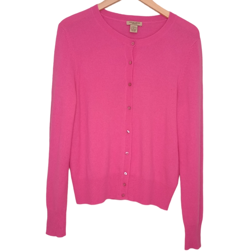Vertical Design Cashmere Cardigan Sweater Barbie Pink